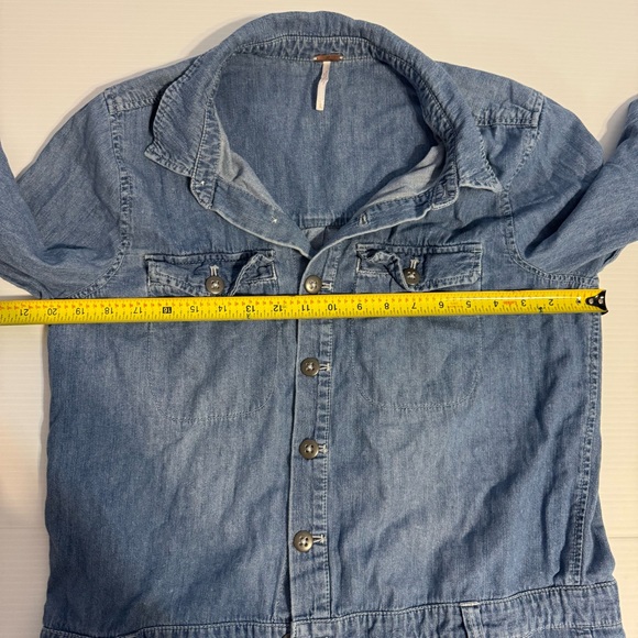 Free People Rivet Blue Denim Jean Chambray Long Sleeve Romper Large - Picture 10 of 11